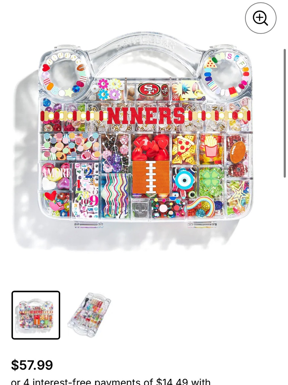 BaubleBar Clear Multi-Color Bead & Charm Organizer Niners Case